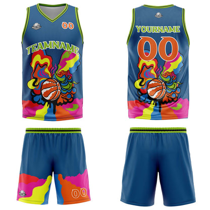 Benutzerdefinierter Blau Basketball Jersey Uniform Anzug gedruckt Ihr Logo Name Nummer
