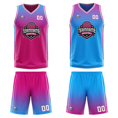 Benutzerdefinierte Reversible Basketball Jersey Personalisierte Print Name Nummer Logo Heiß Rosa -Blau