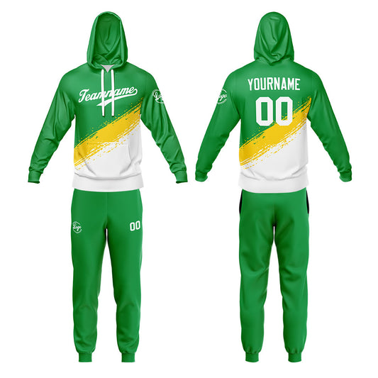 Benutzerdefiniert Grün Weiß Tarnung Sport Jersey Satz Trainingsanzug Zur Seite fahren Kapuzenpullover Oberteile und Hose Satz Königlich