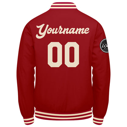 Benutzerdefinierte Verlauf Varsity-Jacke. Letterman-Jacke Rot Creme