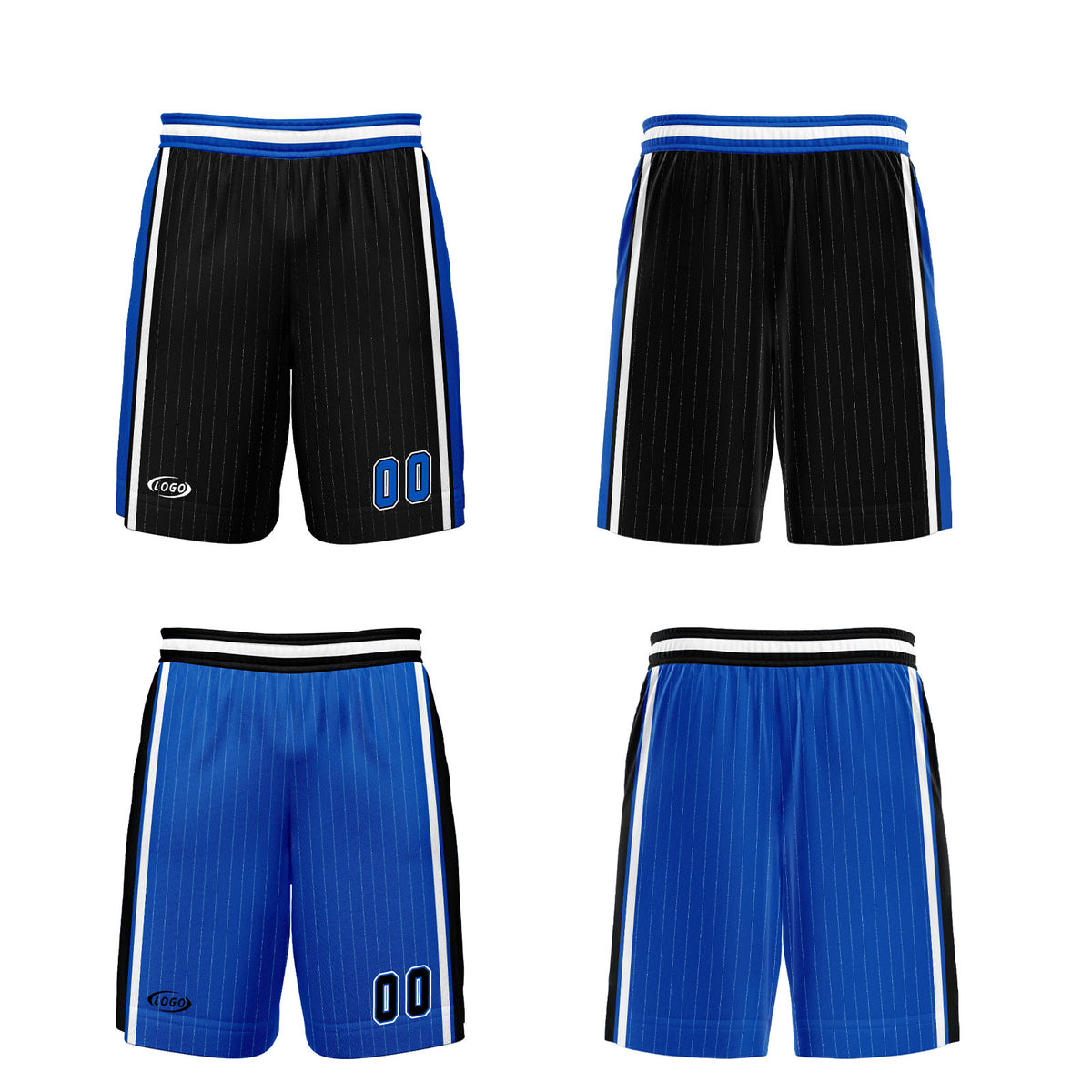 Benutzerdefinierte Schwarz Blau Reversible Basketball Jersey Personalisierte Drucken Name Nummer Logo