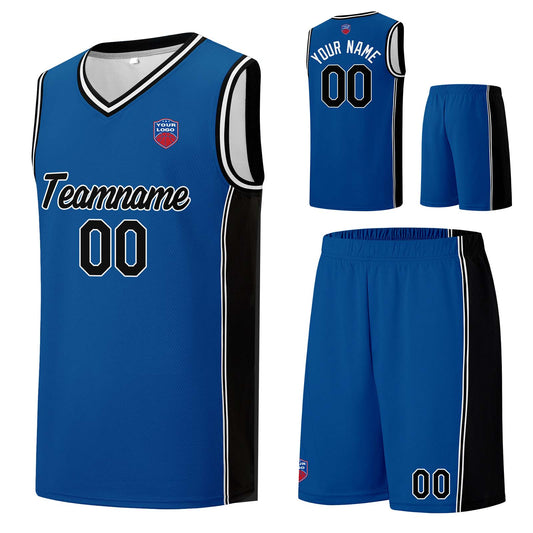 Individuelle Basketball-Jersey-Shorts für Männer und Frauen. Gestickter und gedruckter Name, Nummer und Logo Blau