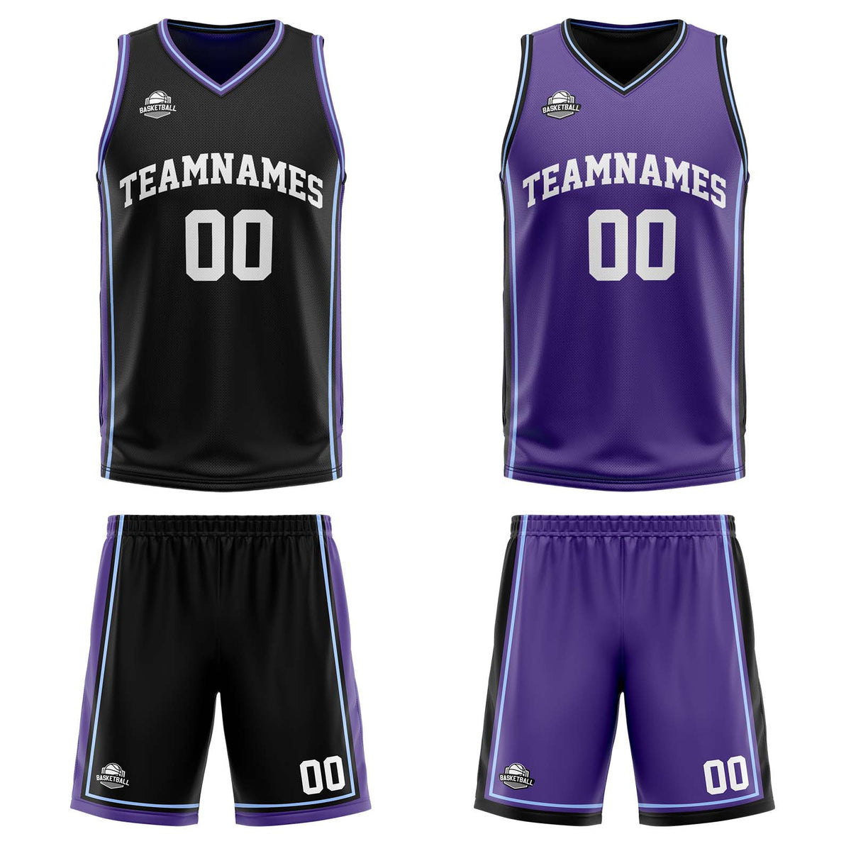 Benutzerdefinierte Schwarz Lila Weiß Reversible Basketball Jersey Personalisierte Print Name Nummer Logo