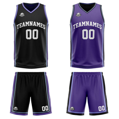 Benutzerdefinierte Schwarz Lila Weiß Reversible Basketball Jersey Personalisierte Print Name Nummer Logo