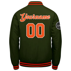 Benutzerdefinierte Verlauf Varsity-Jacke. Letterman-Jacke Olivgrün Orange