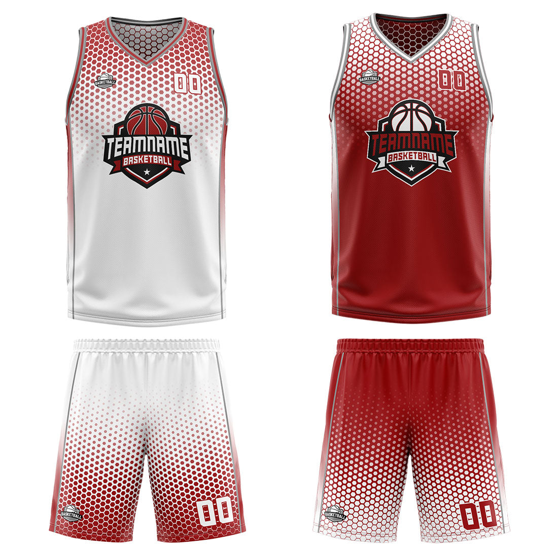 Benutzerdefinierte Weiß Rot Reversible Basketball Jersey Personalisierte Print Name Nummer Logo