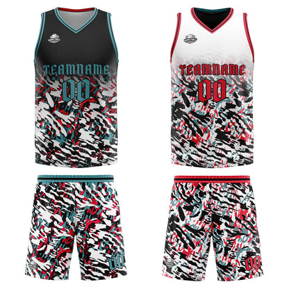 Benutzerdefinierte Schwarz Rot Reversible Basketball Jersey Personalisierte Print Name Nummer Logo