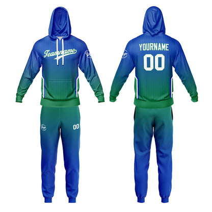 Benutzerdefiniert Blau Grün Tarnung Sport Jersey Satz Trainingsanzug Zur Seite fahren Kapuzenpullover Oberteile und Hose Satz Königlich