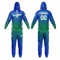 Benutzerdefiniert Blau Grün Tarnung Sport Jersey Satz Trainingsanzug Zur Seite fahren Kapuzenpullover Oberteile und Hose Satz Königlich