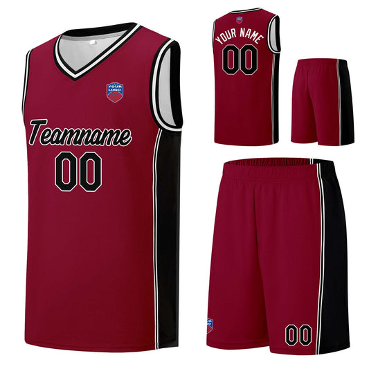 Individuelle Basketball-Jersey-Shorts für Männer und Frauen. Gestickter und gedruckter Name, Nummer und Logo Burgund