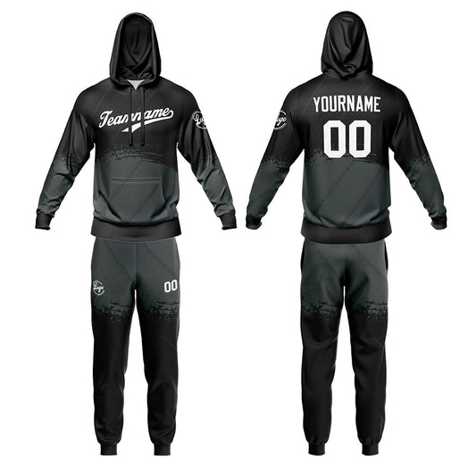 Benutzerdefiniert Schwarz Grau Tarnung Sport Jersey Satz Trainingsanzug Zur Seite fahren Kapuzenpullover Oberteile und Hose Satz Königlich