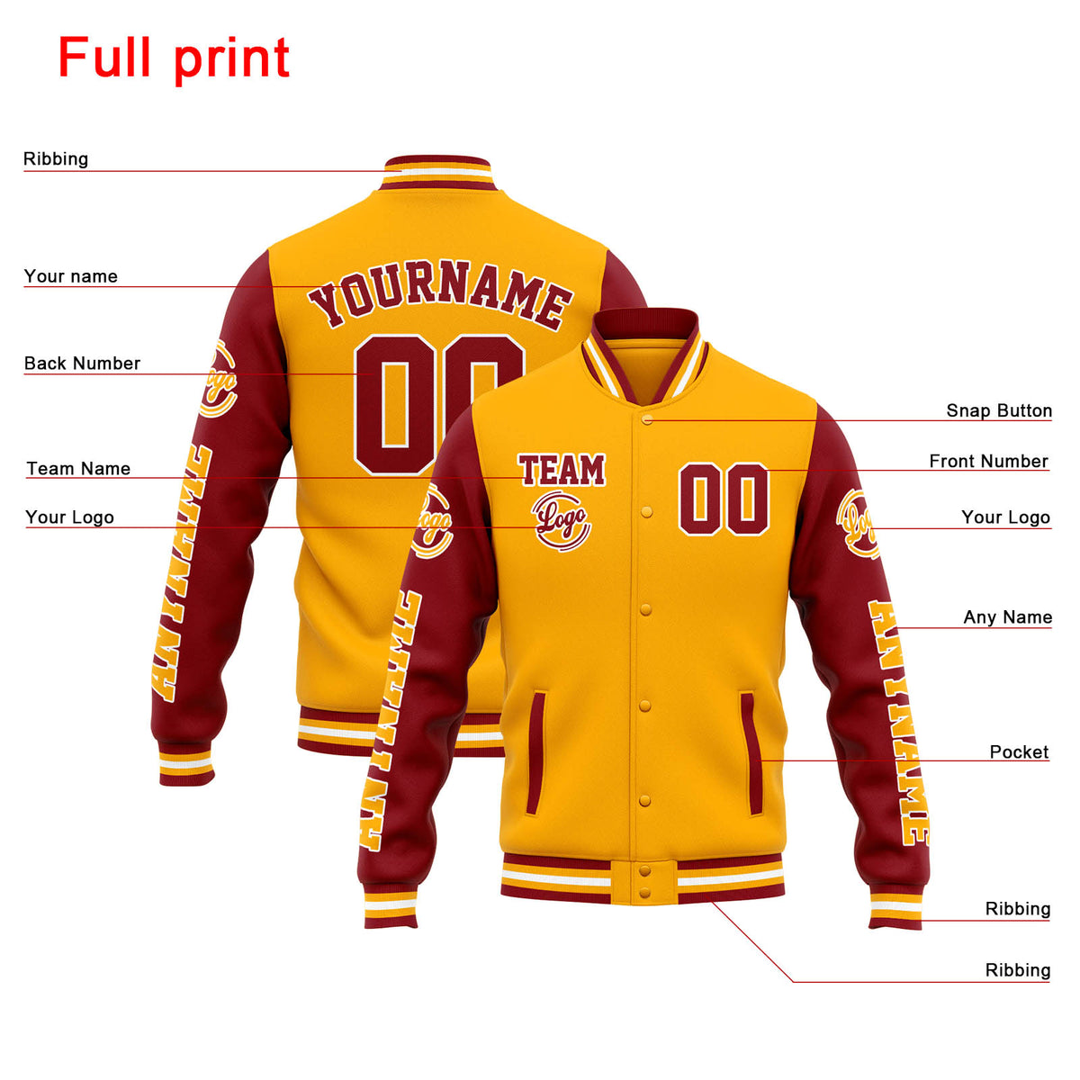 Benutzerdefinierte Varsity-Jacke. Letterman-Jacke für Männer, Frauen und Jugendliche Orange Rot
