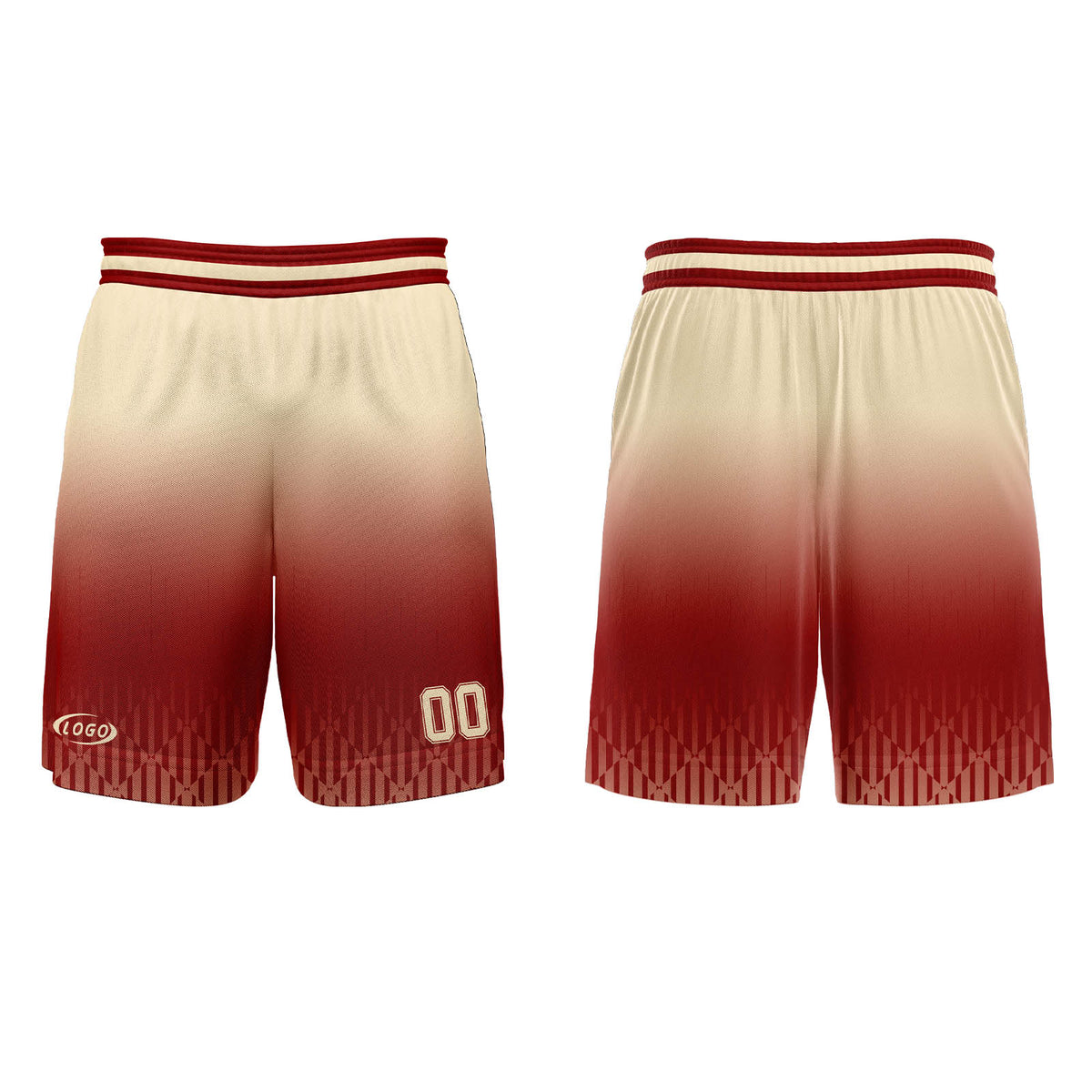 Benutzerdefinierter Rot Beige Farbverlauf Basketball Jersey Uniform Anzug gedruckt Ihr Logo Name Nummer
