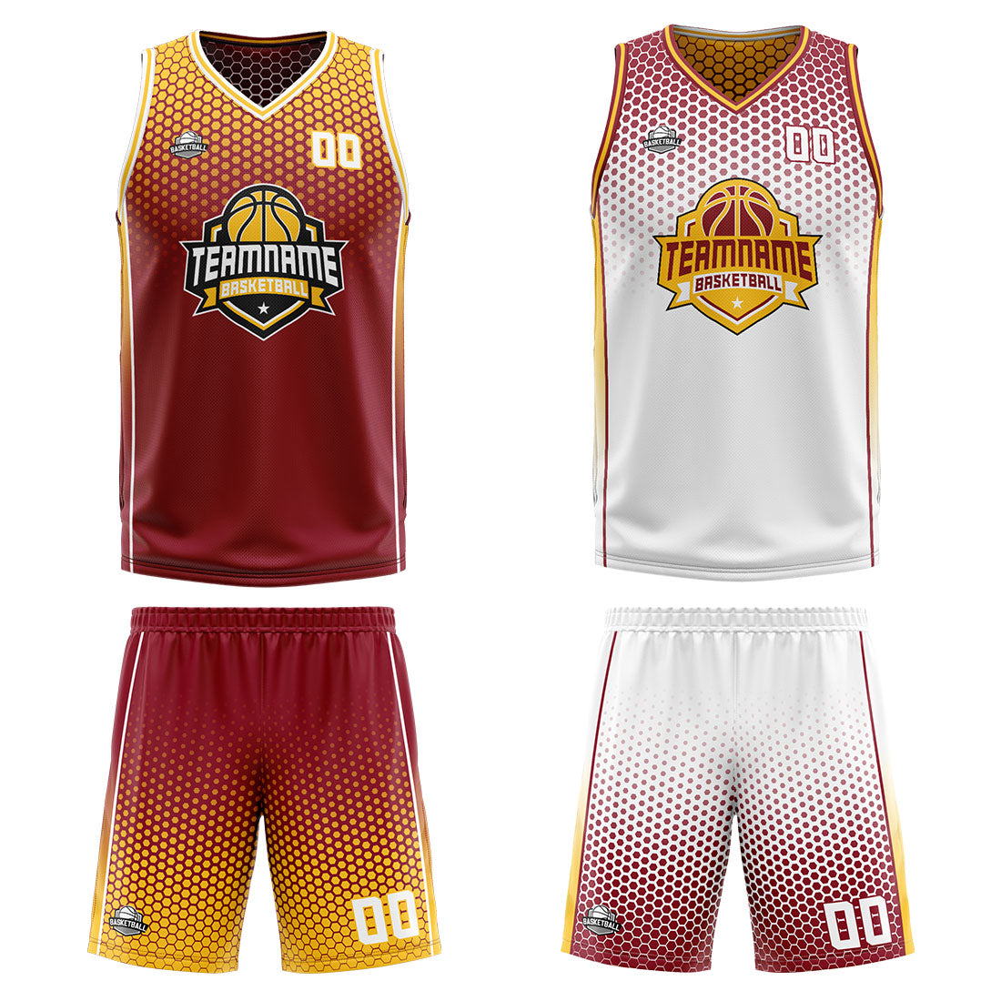Benutzerdefinierte Crimson Gelb Reversible Basketball Jersey Personalisierte Print Name Nummer Logo