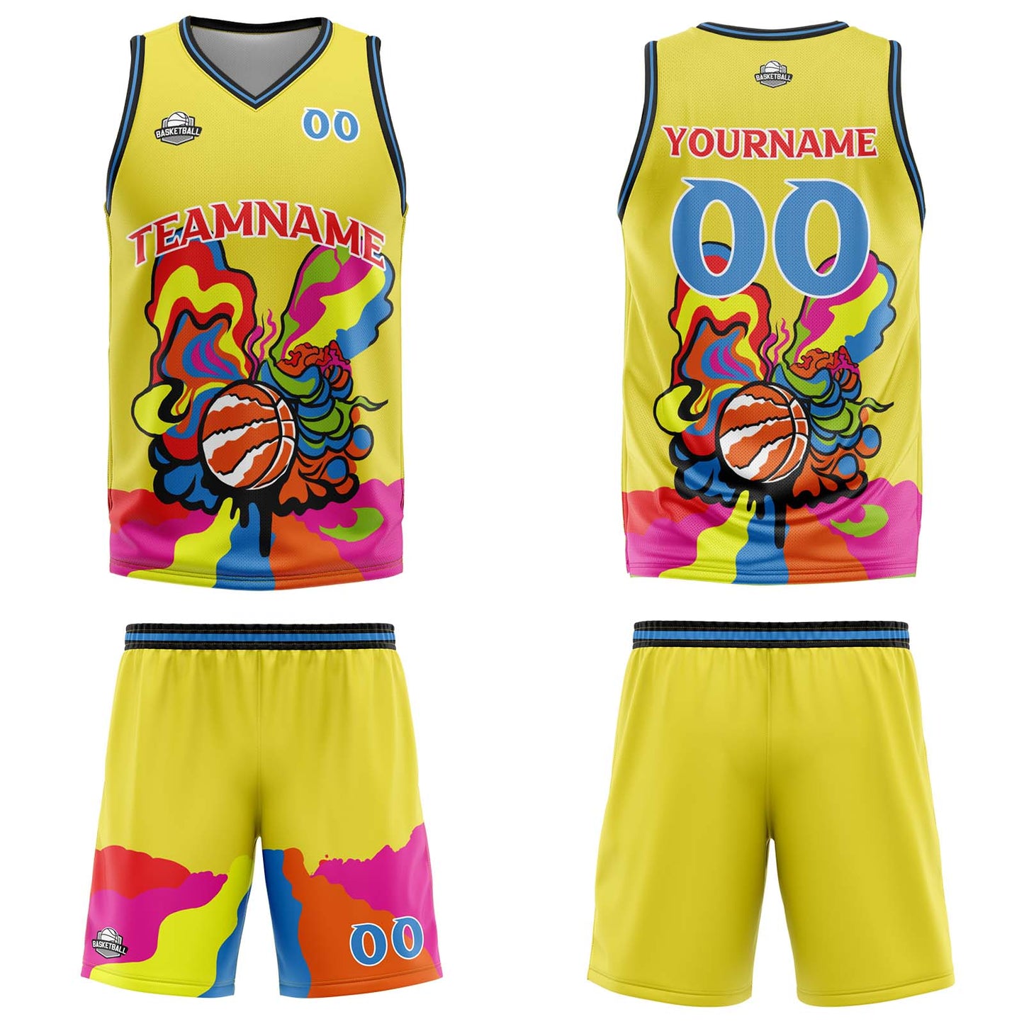 Benutzerdefinierter Gelb Basketball Jersey Uniform Anzug gedruckt Ihr Logo Name Nummer