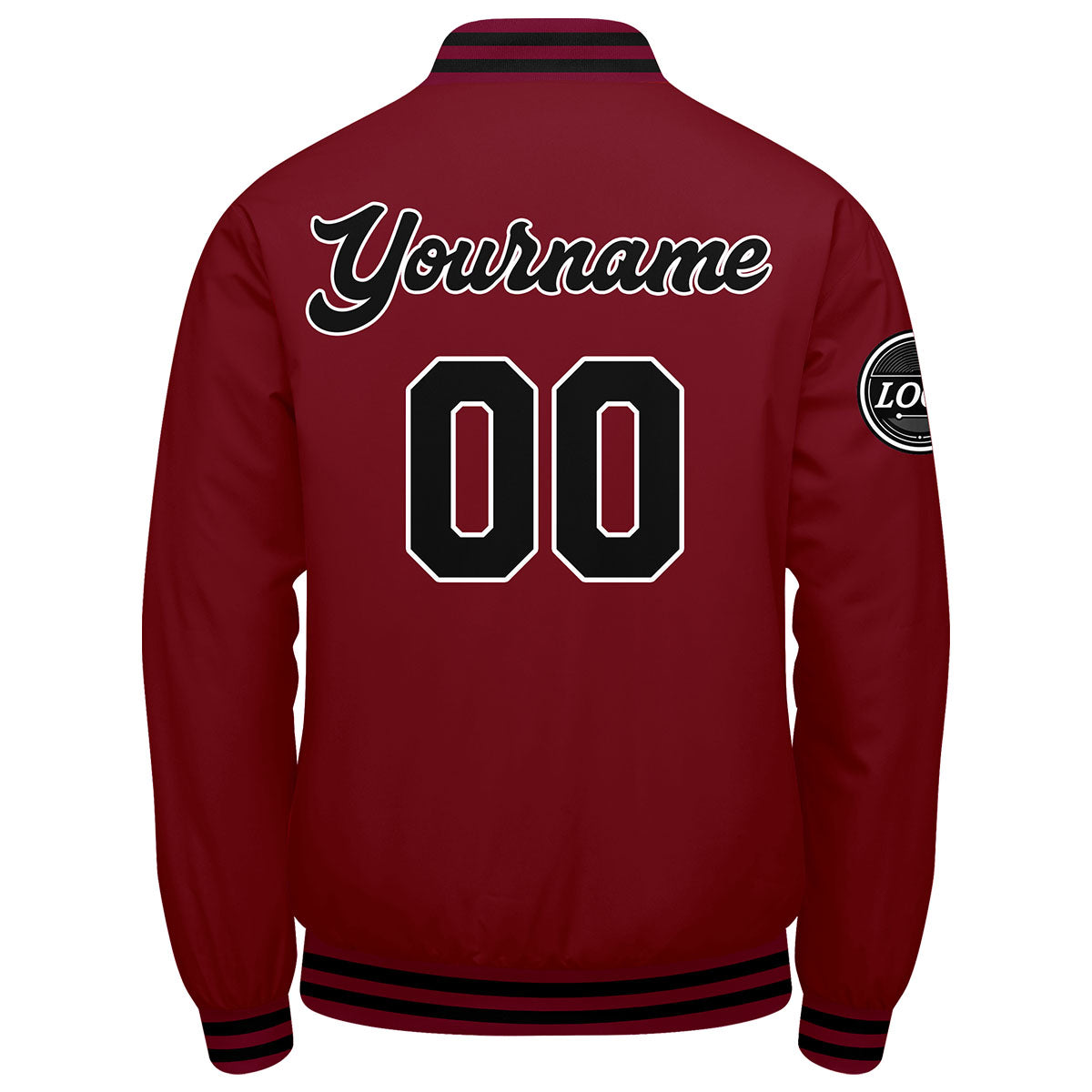 Benutzerdefinierte Verlauf Varsity-Jacke. Letterman-Jacke Karminrot Schwarz