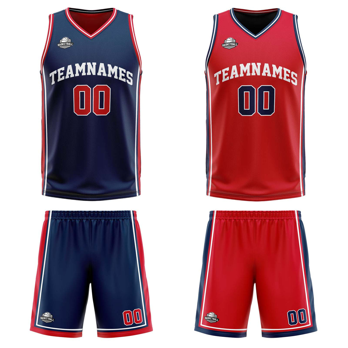 Benutzerdefinierte Marine Rot Weiß Reversible Basketball Jersey Personalisierte Print Name Nummer Logo