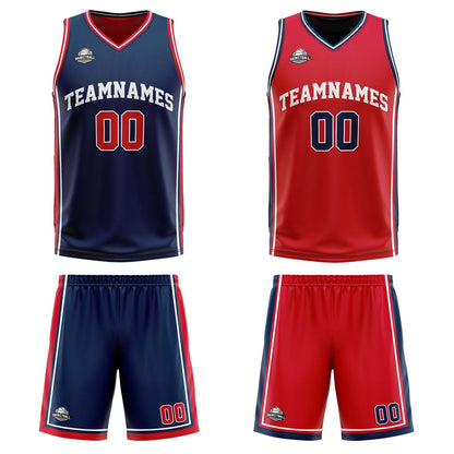 Benutzerdefinierte Marine Rot Weiß Reversible Basketball Jersey Personalisierte Print Name Nummer Logo