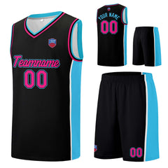 Individuelle Basketball-Jersey-Shorts für Männer und Frauen. Gestickter und gedruckter Name, Nummer und Logo Schwarz&Hellblau