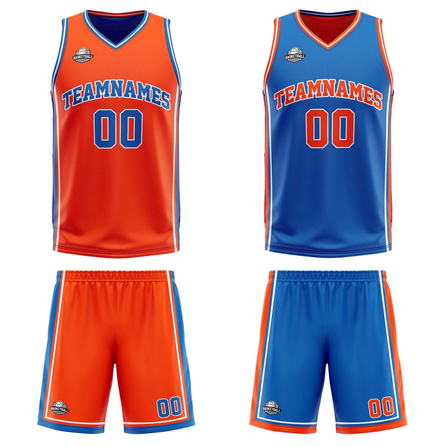 Benutzerdefinierte Orange Blau Weiß Reversible Basketball Jersey Personalisierte Print Name Nummer Logo