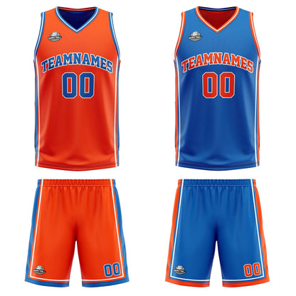 Benutzerdefinierte Orange Blau Weiß Reversible Basketball Jersey Personalisierte Print Name Nummer Logo