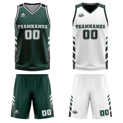 Benutzerdefinierte Grün Weiß Schwarz Reversible Basketball Jersey Personalisierte Print Name Nummer Logo