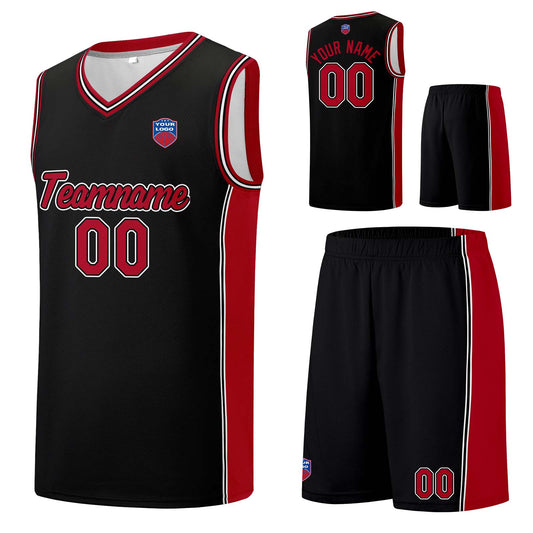 Individuelle Basketball-Jersey-Shorts für Männer und Frauen. Gestickter und gedruckter Name, Nummer und Logo Schwarz