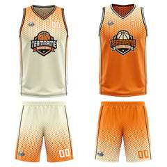 Benutzerdefinierte Creme Orange Schwarz Reversible Basketball Jersey Personalisierte Print Name Nummer Logo
