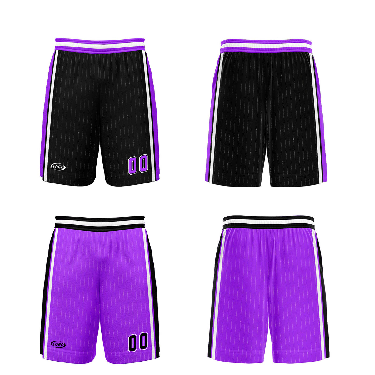 Benutzerdefinierte Schwarz Neon Lila Reversible Basketball Jersey Personalisierte Drucken Name Nummer Logo