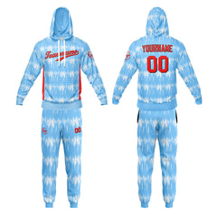 Benutzerdefiniert Hellblau Tarnung Sport Jersey Satz Trainingsanzug Zur Seite fahren Kapuzenpullover Oberteile und Hose Satz Königlich