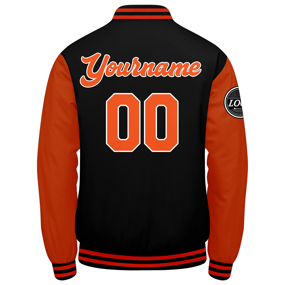Benutzerdefinierte Verlauf Varsity-Jacke. Letterman-Jacke Schwarz Orange