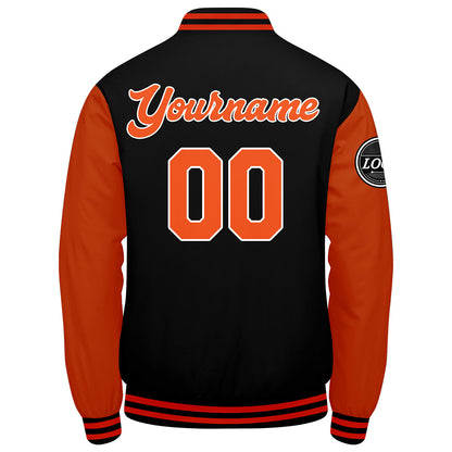 Benutzerdefinierte Verlauf Varsity-Jacke. Letterman-Jacke Schwarz Orange