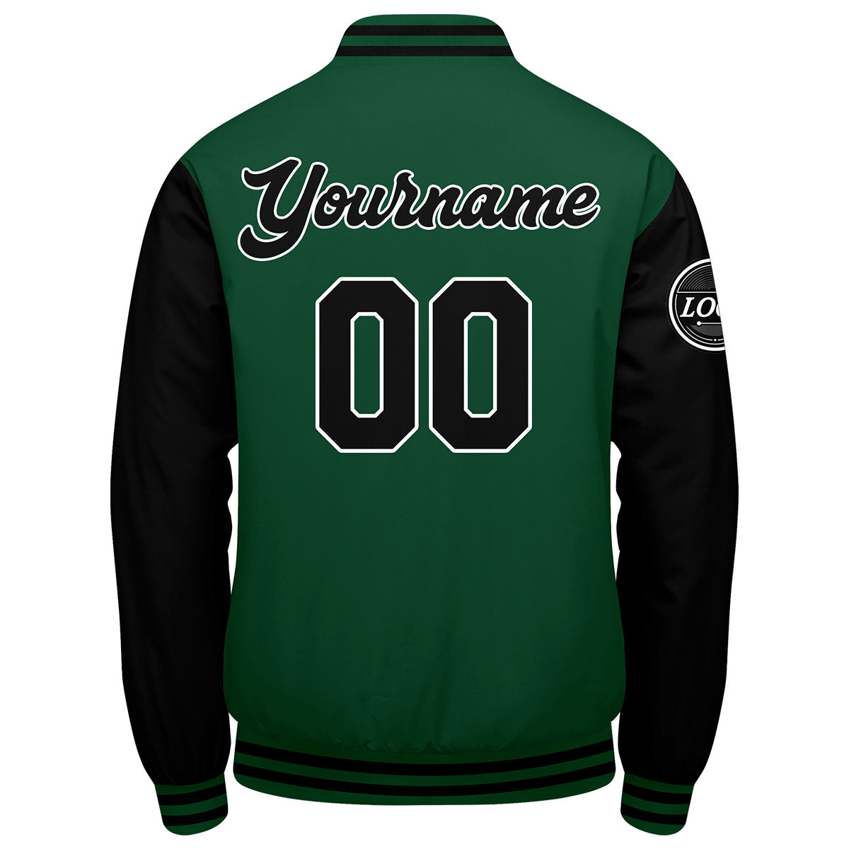 Benutzerdefinierte Verlauf Varsity-Jacke. Letterman-Jacke Grün Schwarz
