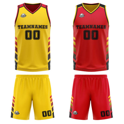 Benutzerdefinierte Gelb Rot Schwarz Reversible Basketball Jersey Personalisierte Print Name Nummer Logo