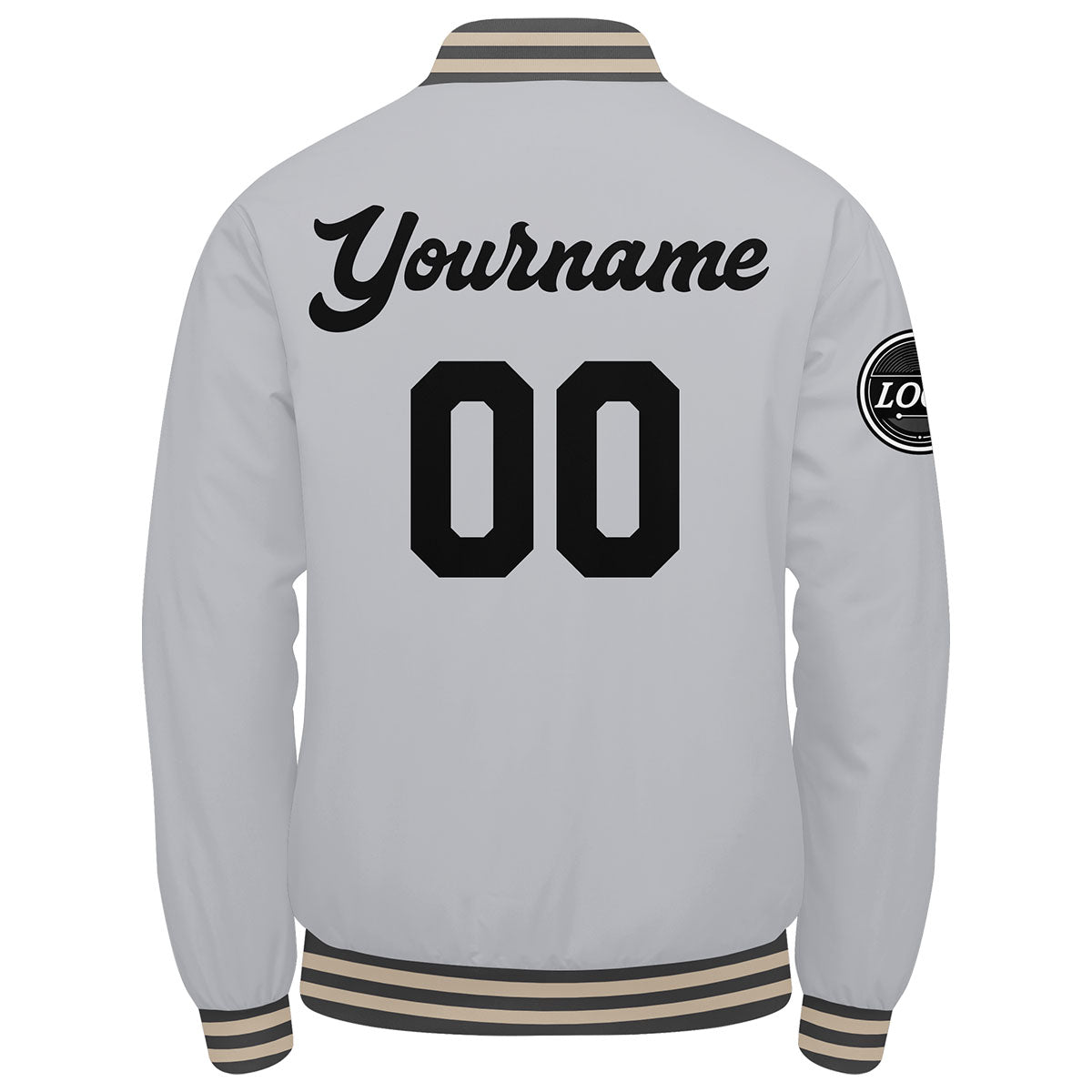 Benutzerdefinierte Verlauf Varsity-Jacke. Letterman-Jacke Grau Schwarz