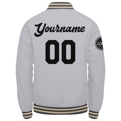 Benutzerdefinierte Verlauf Varsity-Jacke. Letterman-Jacke Grau Schwarz