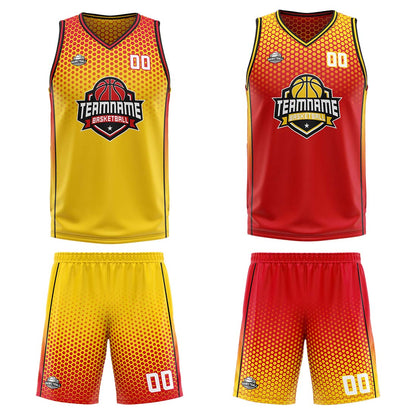 Benutzerdefinierte Gelb Rot Schwarz Reversible Basketball Jersey Personalisierte Print Name Nummer Logo