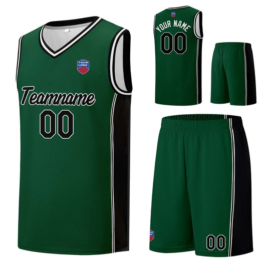 Individuelle Basketball-Jersey-Shorts für Männer und Frauen. Gestickter und gedruckter Name, Nummer und Logo Dunkelgrün