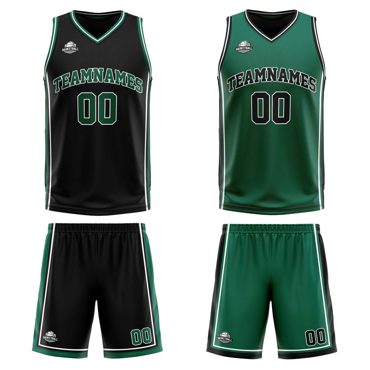 Benutzerdefinierte Schwarz Grün Reversible Basketball Jersey Personalisierte Print Name Nummer Logo