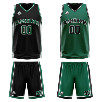 Benutzerdefinierte Schwarz Grün Reversible Basketball Jersey Personalisierte Print Name Nummer Logo