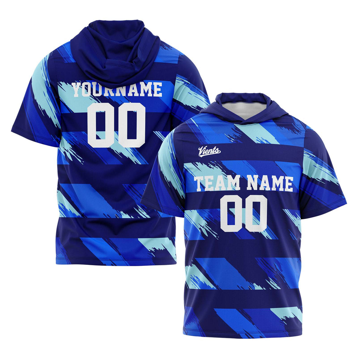 Benutzerdefinierte Blau Kurzarm-Kapuzenpullover für Männer Frauen Hemden mit Kapuzen gedruckt Name Logo