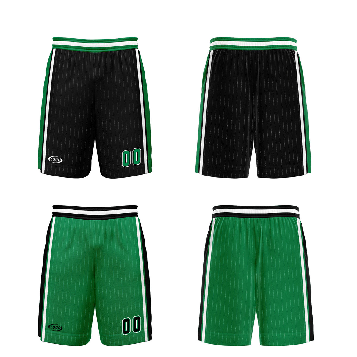 Benutzerdefinierte Schwarz Grün Reversible Basketball Jersey Personalisierte Drucken Name Nummer Logo