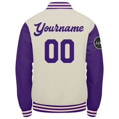 Benutzerdefinierte Verlauf Varsity-Jacke. Letterman-Jacke Lila Creme