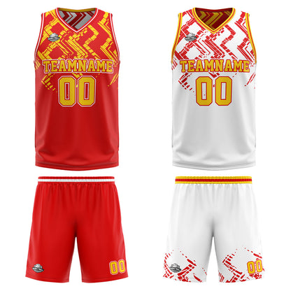 Benutzerdefinierte Rot Orange Reversible Basketball Jersey Personalisierte Print Name Nummer Logo