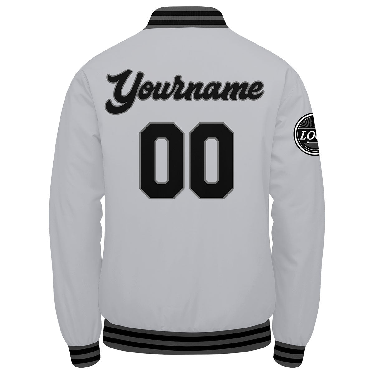 Benutzerdefinierte Verlauf Varsity-Jacke. Letterman-Jacke Grau Schwarz