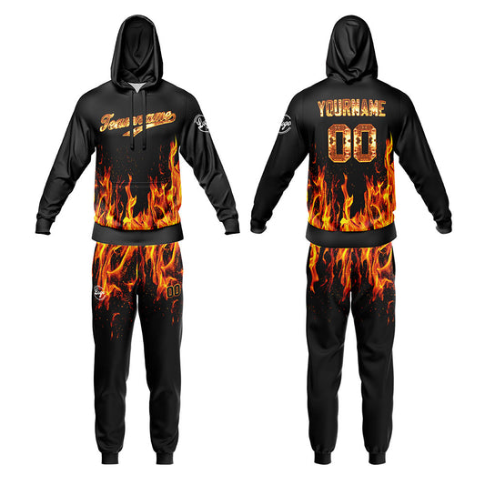 Benutzerdefiniert Schwarz Gold Tarnung Sport Jersey Satz Trainingsanzug Zur Seite fahren Kapuzenpullover Oberteile und Hose Satz Königlich