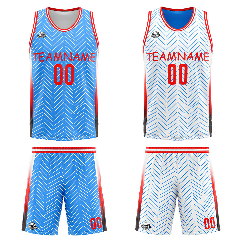 Benutzerdefinierte Reversible Basketball Jersey Personalisierte Print Name Nummer Logo Chevron-Hellblau&Weiß