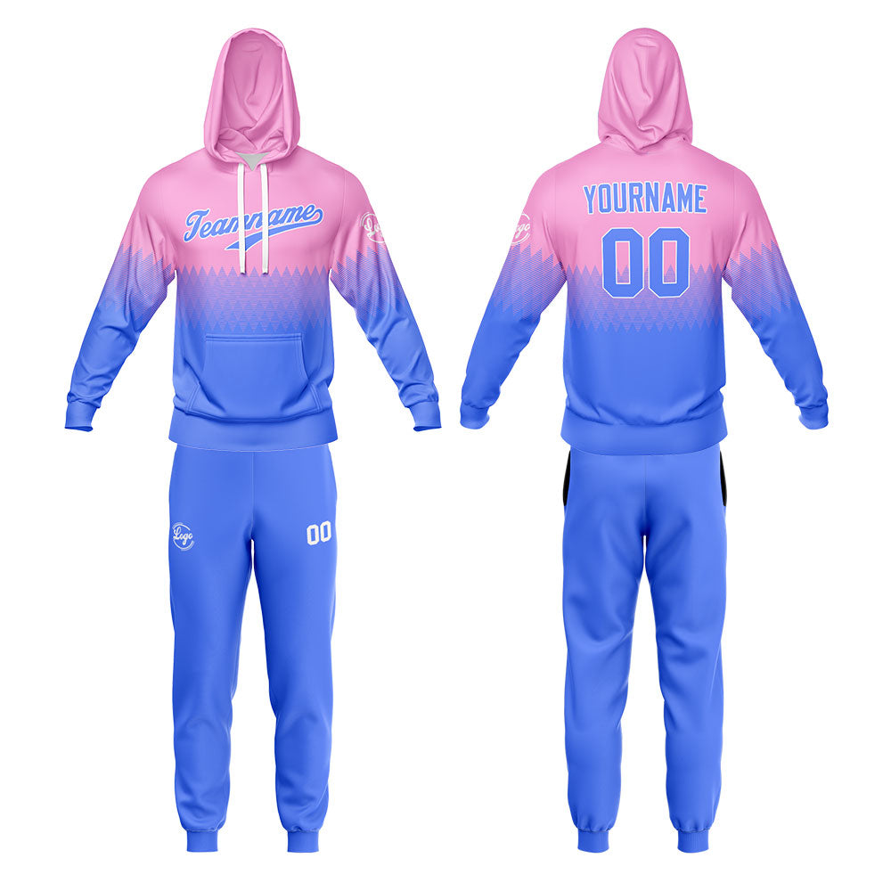 Benutzerdefiniert Rosa Lichtblau Tarnung Sport Jersey Satz Trainingsanzug Zur Seite fahren Kapuzenpullover Oberteile und Hose Satz Königlich