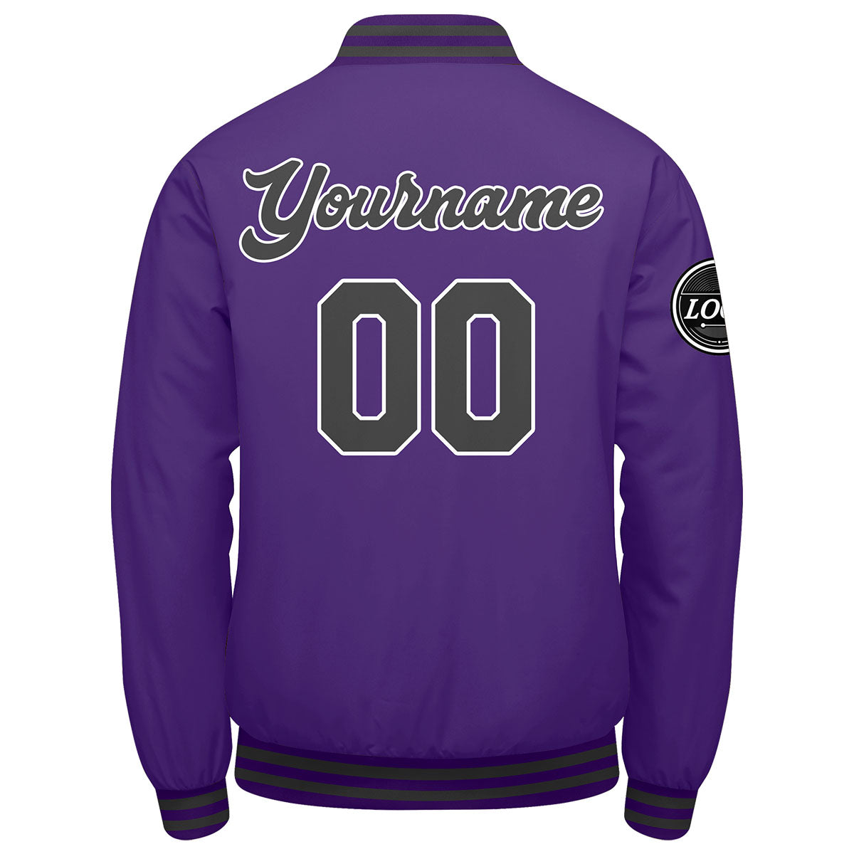 Benutzerdefinierte Verlauf Varsity-Jacke. Letterman-Jacke Lila  Grau