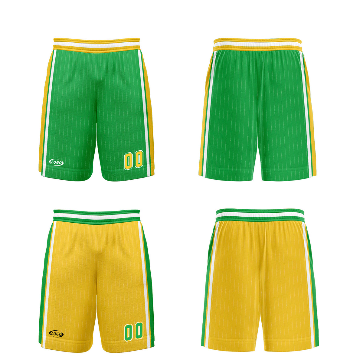 Benutzerdefinierte Grün Gelb Reversible Basketball Jersey Personalisierte Drucken Name Nummer Logo